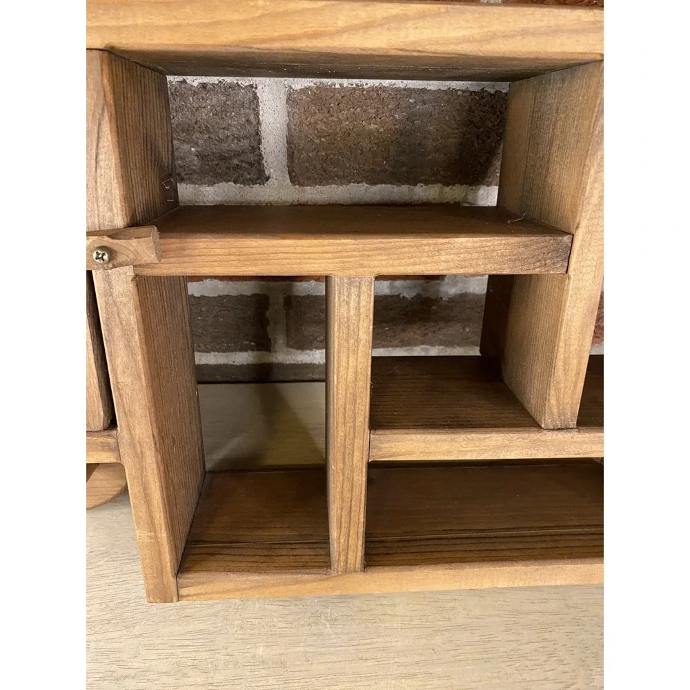 Vtg Wood Wall Shelf Curio Shadow Box Heart Dividers Display Country Cottage Core